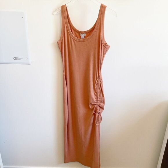 L Space Orange Ribbed Midi Dress Slit XL Sleeveless - Picture 1 of 7